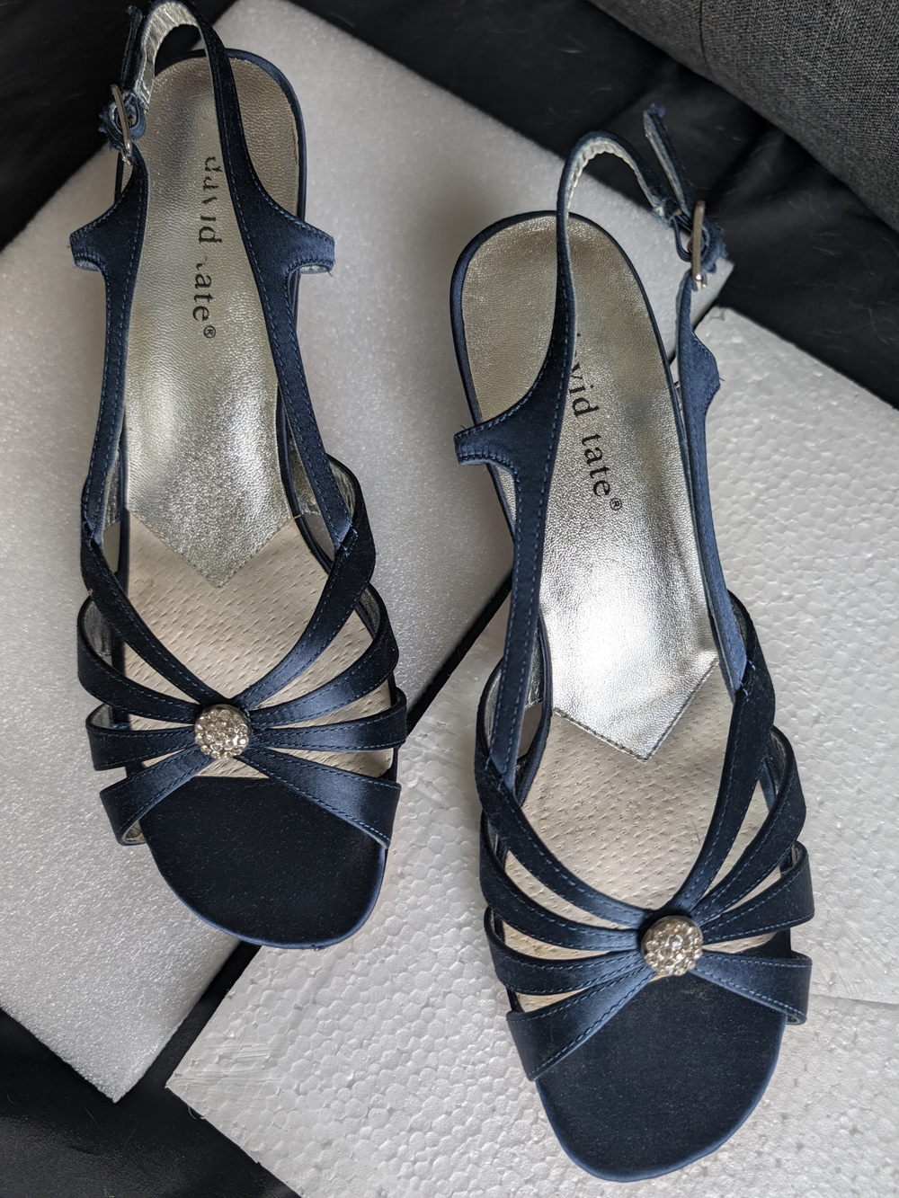 David Tate Navy Satin Slingback Sandals